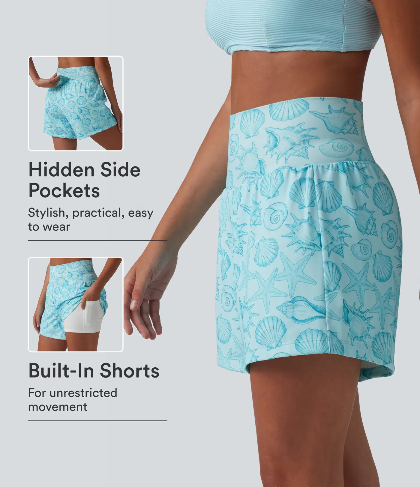 Women’s High Waisted 2-in-1 Seashell Shorts 5'' with Pockets - Halara | HALARA