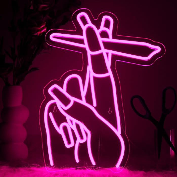 WLHOPE Pink Led Hand Neon Sign for Wall Decor Gesture USB Nail Hand Man Cave Neon Light Sign for ... | Amazon (US)
