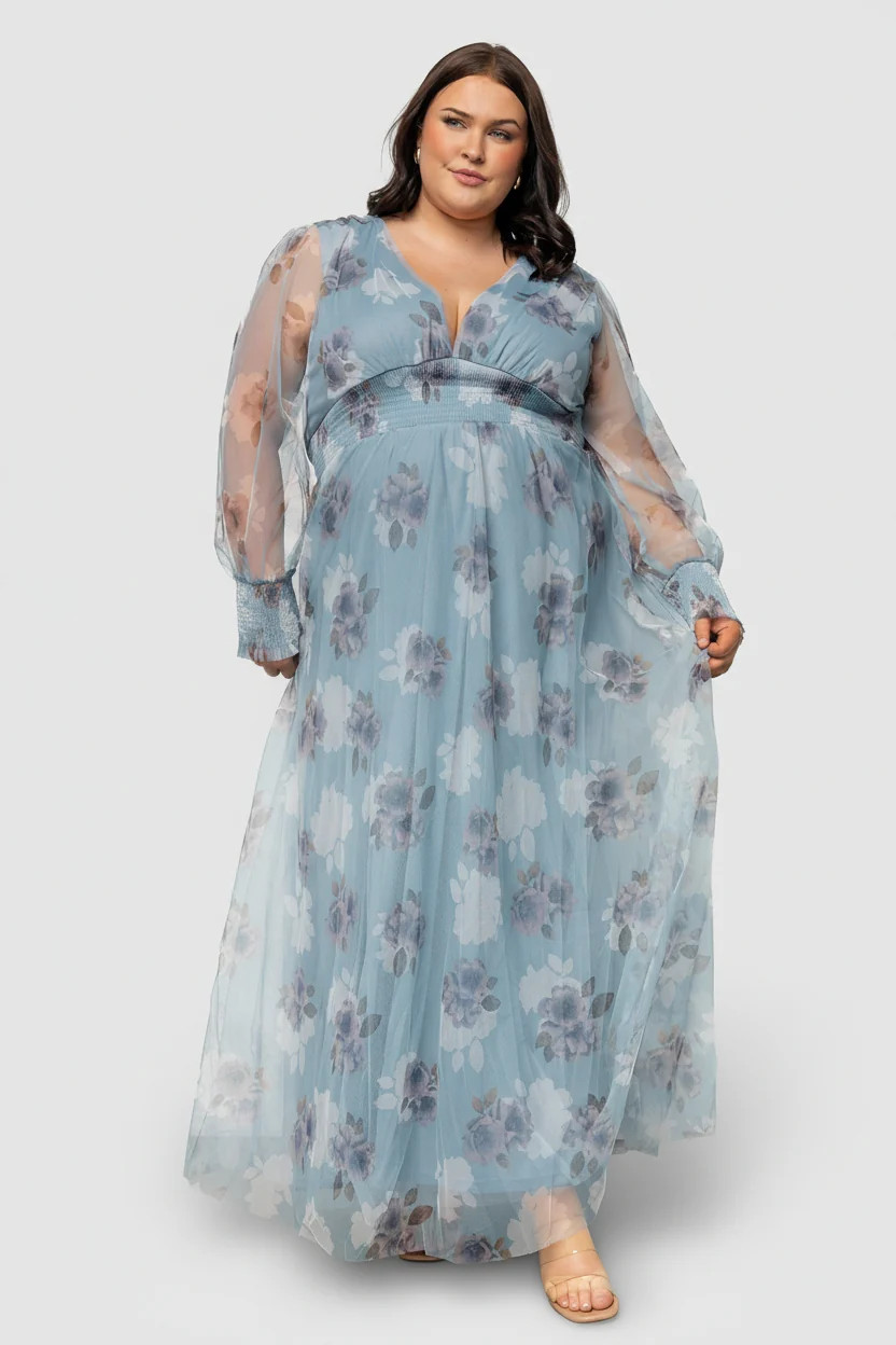 Layla Tulle Maxi Dress — Light Blue Floral | Baltic Born | Baltic Born