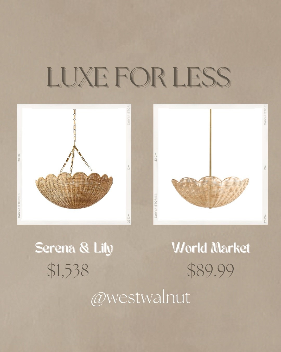 Scalloped Pendant Light

On the left is the Scallop Chandelier from Serena & Lily. This fixture is made with handwoven rattan and an antique brass ceiling plate and chain.
Dimensions: 21.25"D x 9.75"H 

On the right is the Natural Rattan Scalloped Shade 2 Light Pendant Lamp from World Market. This light is made of natural rattan and metal with golden brass finish. 
Dimensions: 18" x 31.25"H

#pendantlight #scallopedlight #lightfixture #rattanlight 
On the right is the 

*prices are accurate at the time of posting, including sales*

#LTKHome