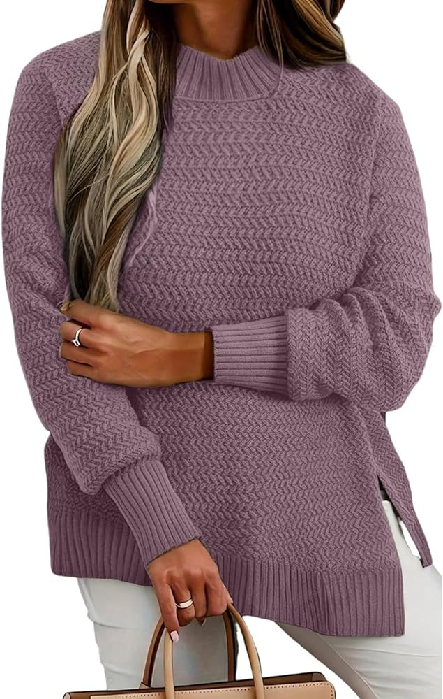 Eytino Womens Plus Size Sweater Long Sleeve Crewneck Knit Side Slit 2025 Fall Fashion Pullover To... | Amazon (US)
