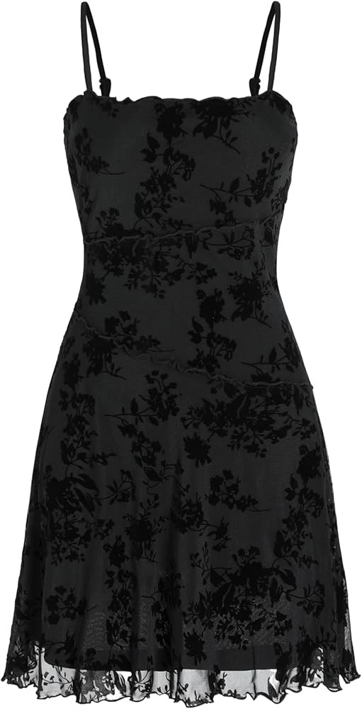 CIDER Women's Gothic Dresses Summer Mini Dress Lace Mesh Square Neck Sleeveless Spaghetti Strap P... | Amazon (US)