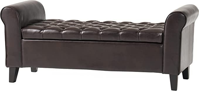 Christopher Knight Home Keiko Contemporary Rolled Arm Storage Ottoman Bench, Brown and Dark, 19.7... | Amazon (US)