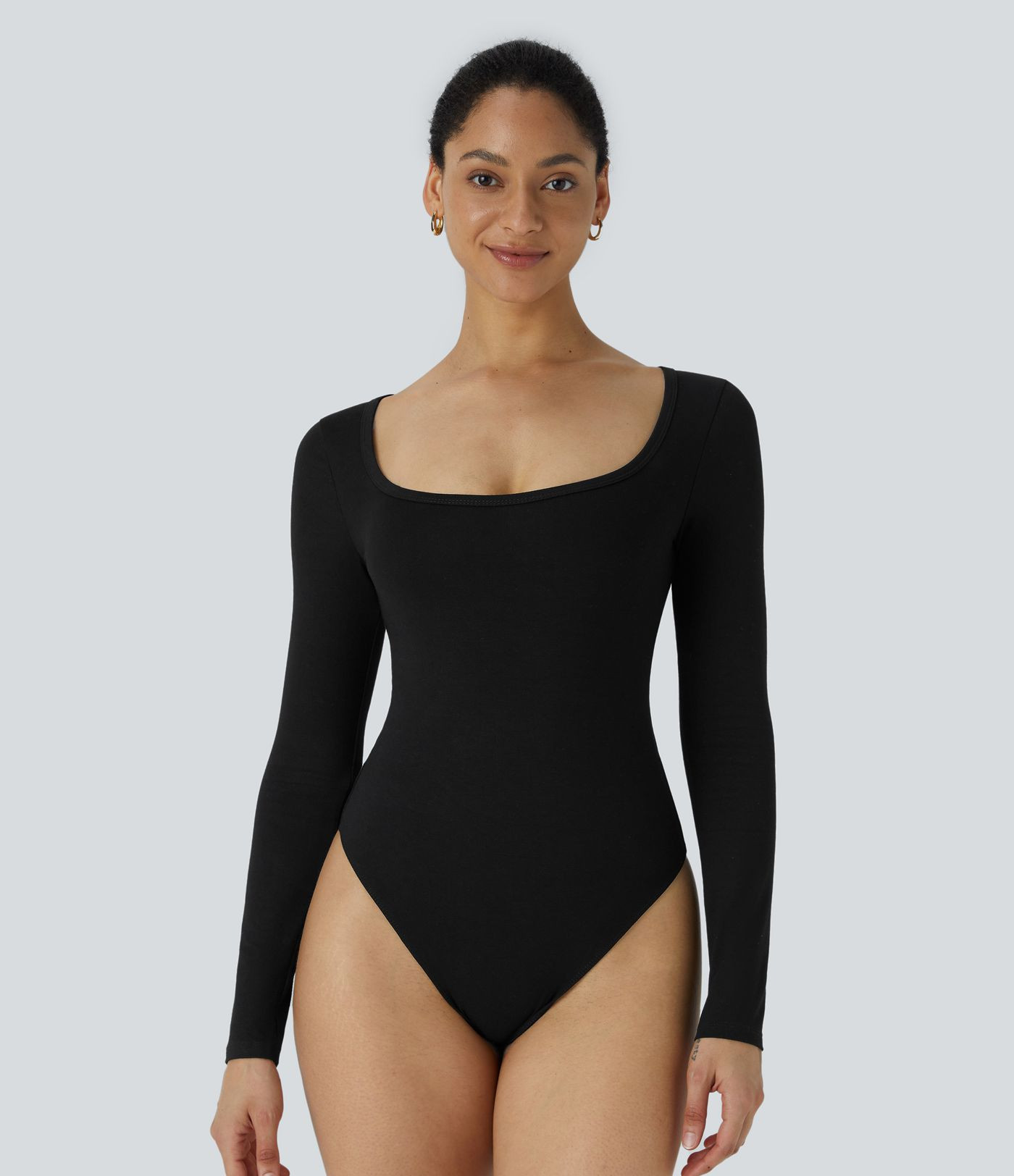 Women’s U Neck Long Sleeve Snap Skinny Work Bodysuit - Halara | HALARA