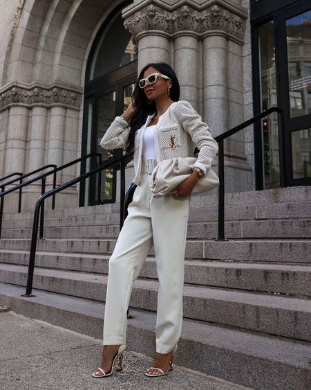 Summer workwear outfit ideas
Mango knitted cardigan wearing an XS
Express white tank wearing an XS
Zara pants - linked similar
Saint Laurent heels 
Bottega Veneta the pouch bag
YSL brooch pin



#LTKstyletip #LTKunder100 #LTKworkwear
