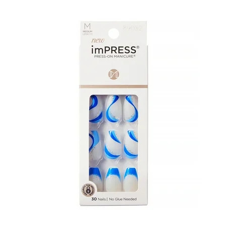 KISS imPRESS Medium Coffin Gel Press-On Nails Glossy Medium Blue 30 Pieces | Walmart (US)