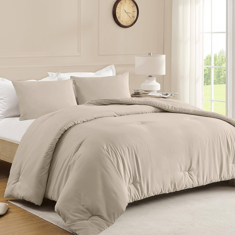 downluxe King Size Comforter Set Linen, 3 Pieces Solid Lightweight King Comforter Set, Soft Warm ... | Amazon (US)