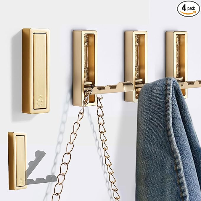 Foldable Gold Wall Hooks 4 Pack,Heavy Duty Wall Hooks for Hanging Coats Towels Backpacks Bags Bru... | Amazon (US)