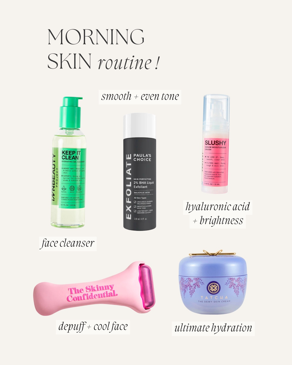 Morning skincare routine! Love this gel face wash it’s soft and non drying. Depuff with this ice roller every AM it’s so good and stays cold! Paula’s choice exfoliant helps with tone and texture. Slushy is hydrating & lightweight and adds brightness. Best moisturizer ever by Tatcha!! Sooo hydrating 

#LTKunder100 #LTKbeauty