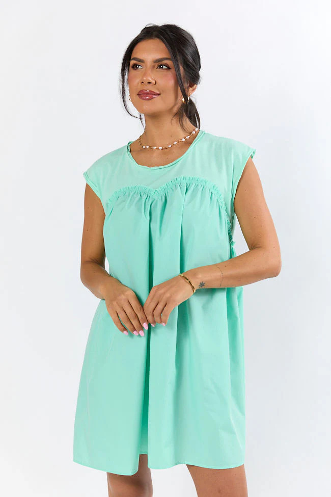 All The Buzz Mint Knit and Woven Mix Dress | Pink Lily