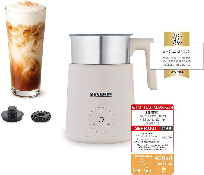 Severin Design Induktions-Milchaufsch\u00e4umer, elektrischer Milchsch\u00e4umer mit Edelstahlbeh... | Amazon (DE)