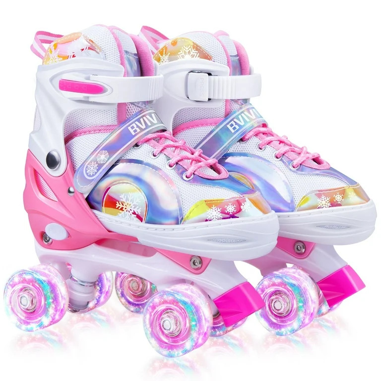 Bvivok Roller Skates for Girls Size (M: 2Y-5.5Y), 4 Sizes Adjustable, with Light up Wheels (Pink) | Walmart (US)