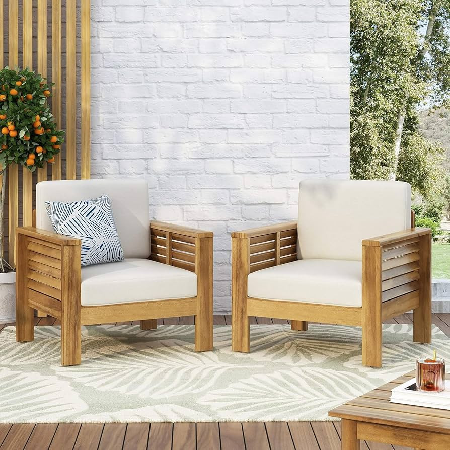 Merax 2 Pcs Outdoor Acacia Wood Club Chairs Patio Conversation Set with Cushions for Backyard | Amazon (US)