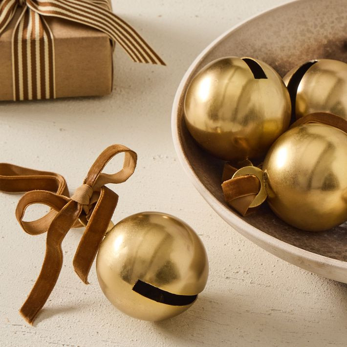 Velvet Bow Bell Ornaments (Set of 4) | West Elm (US)