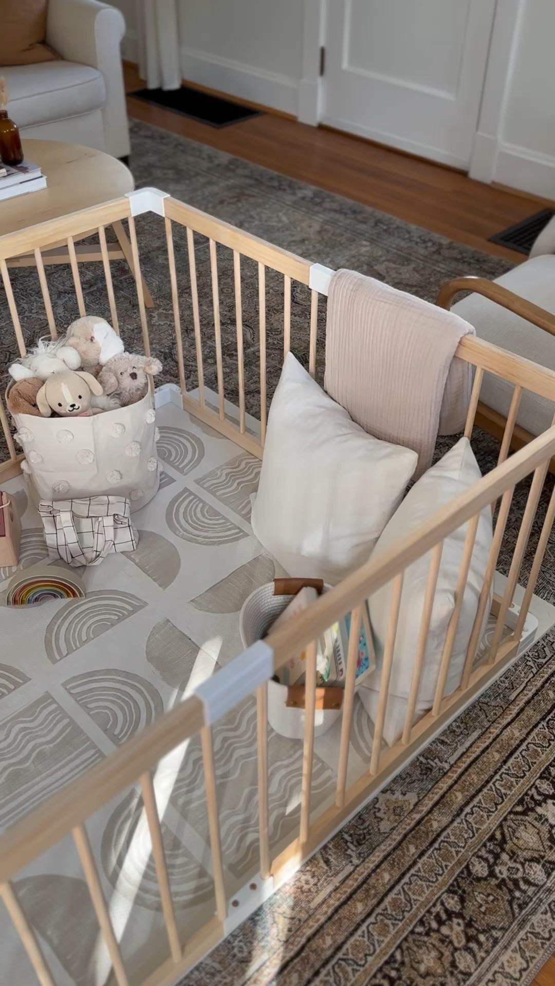 playpen size: 24x63x47
playmat size: 4x6 

my daughter's neutral playpen! neutral playpen, wooden baby playpen, baby playroom, baby playmat, neutral baby decor, baby girl toys, baby girl gifts, gender neutral baby toys

#LTKkids #LTKbump #LTKbaby