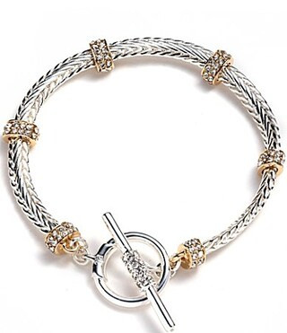 Lauren Ralph Lauren Two Tone Crystal Roundelle Herringbone Chain Flex Line Bracelet - Two Tone | Dillard's