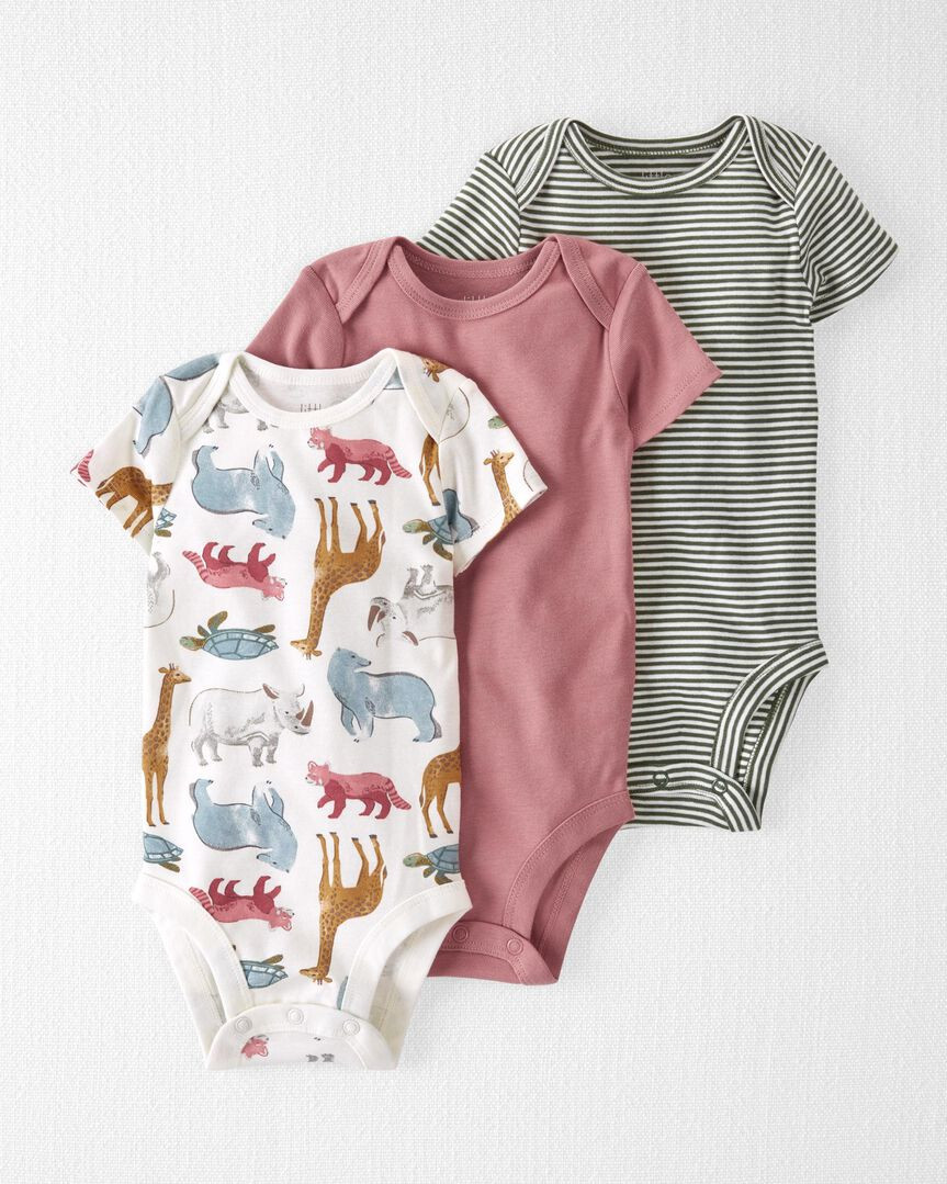 Baby Organic Cotton Rib 3-Pack Animal & Striped Bodysuits | Carter's Inc