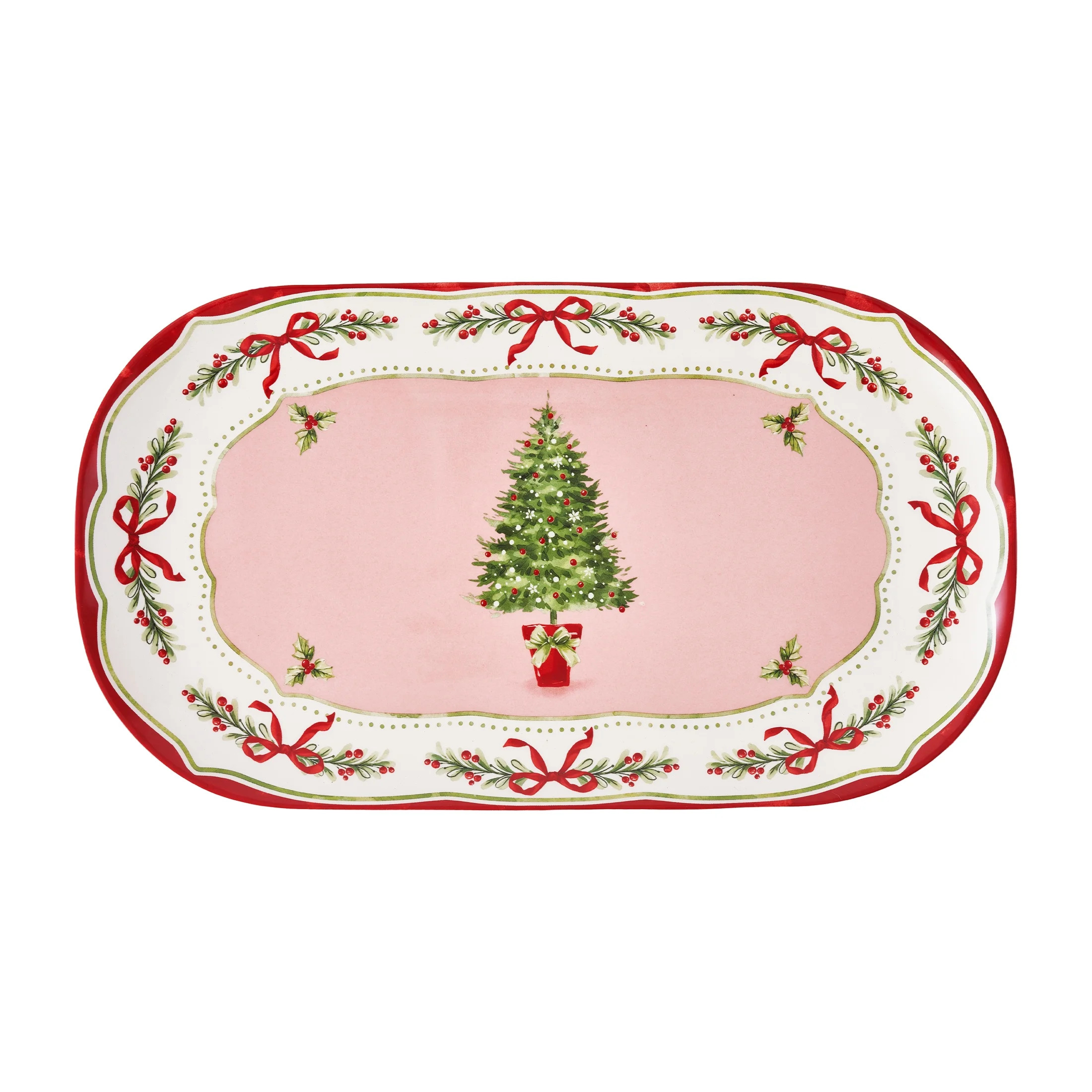 Holiday Time Ceramics Pink/Red Christmas Tree Platter | Walmart (US)