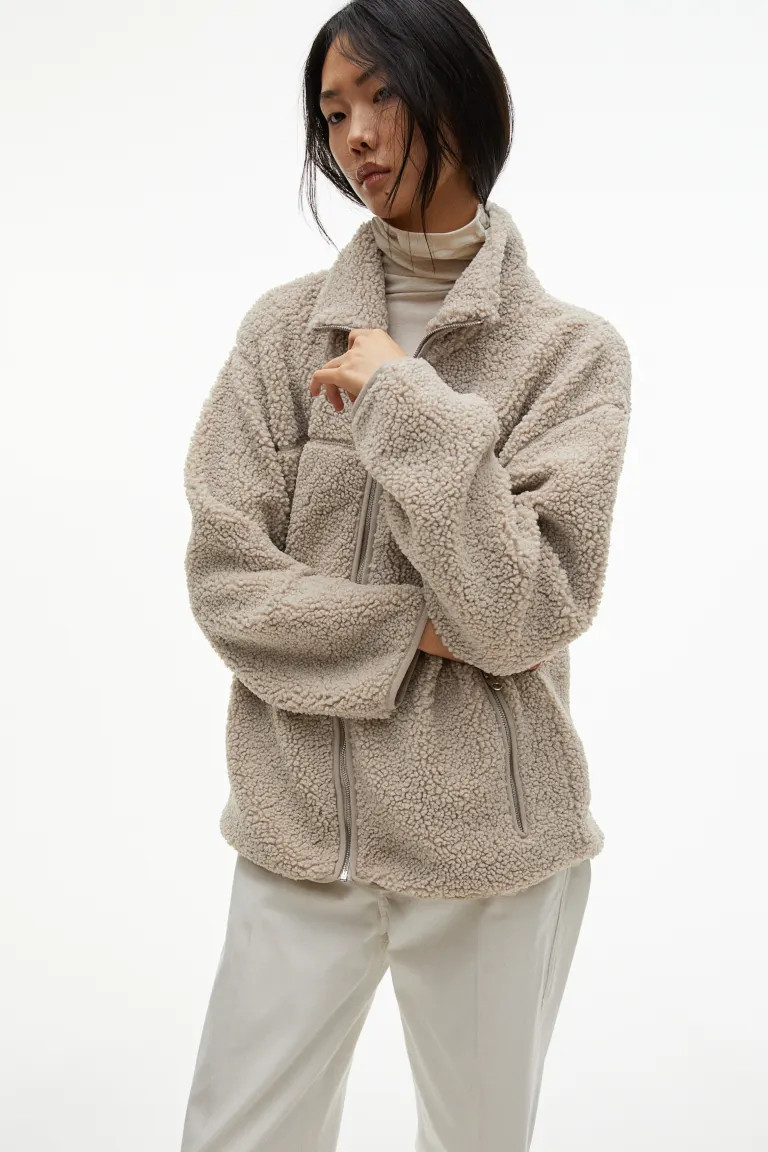 Zip-through teddy jacket | H&M (UK, MY, IN, SG, PH, TW, HK)