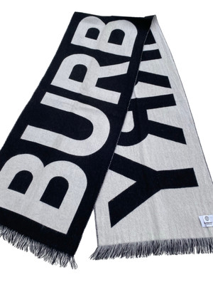 BURBERRY Fringed Wool-Jacquard Black/White Scarf Unisex Made in Italy | eBay US