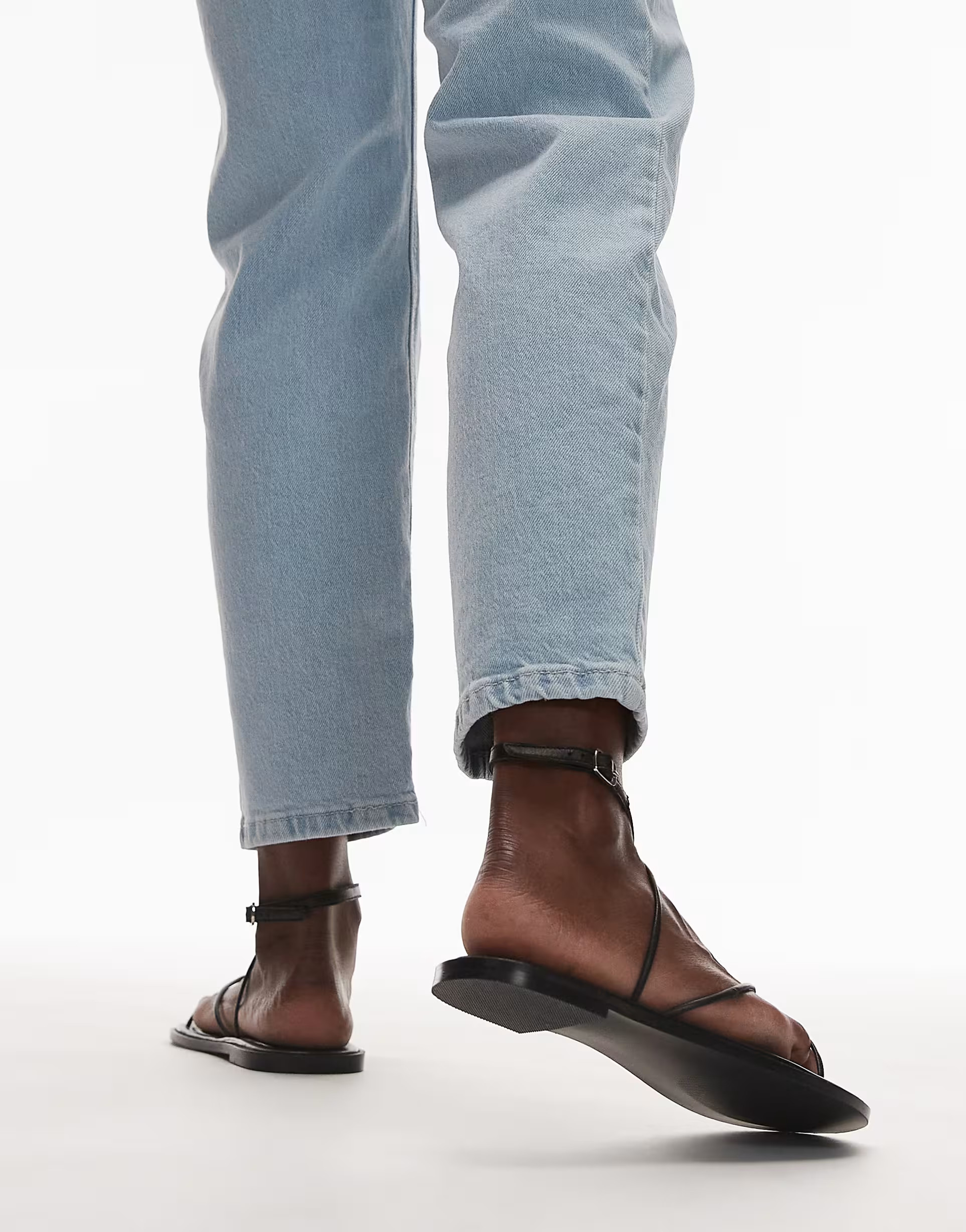 Topshop Kim real leather strappy flat sandal in black | ASOS (Global)