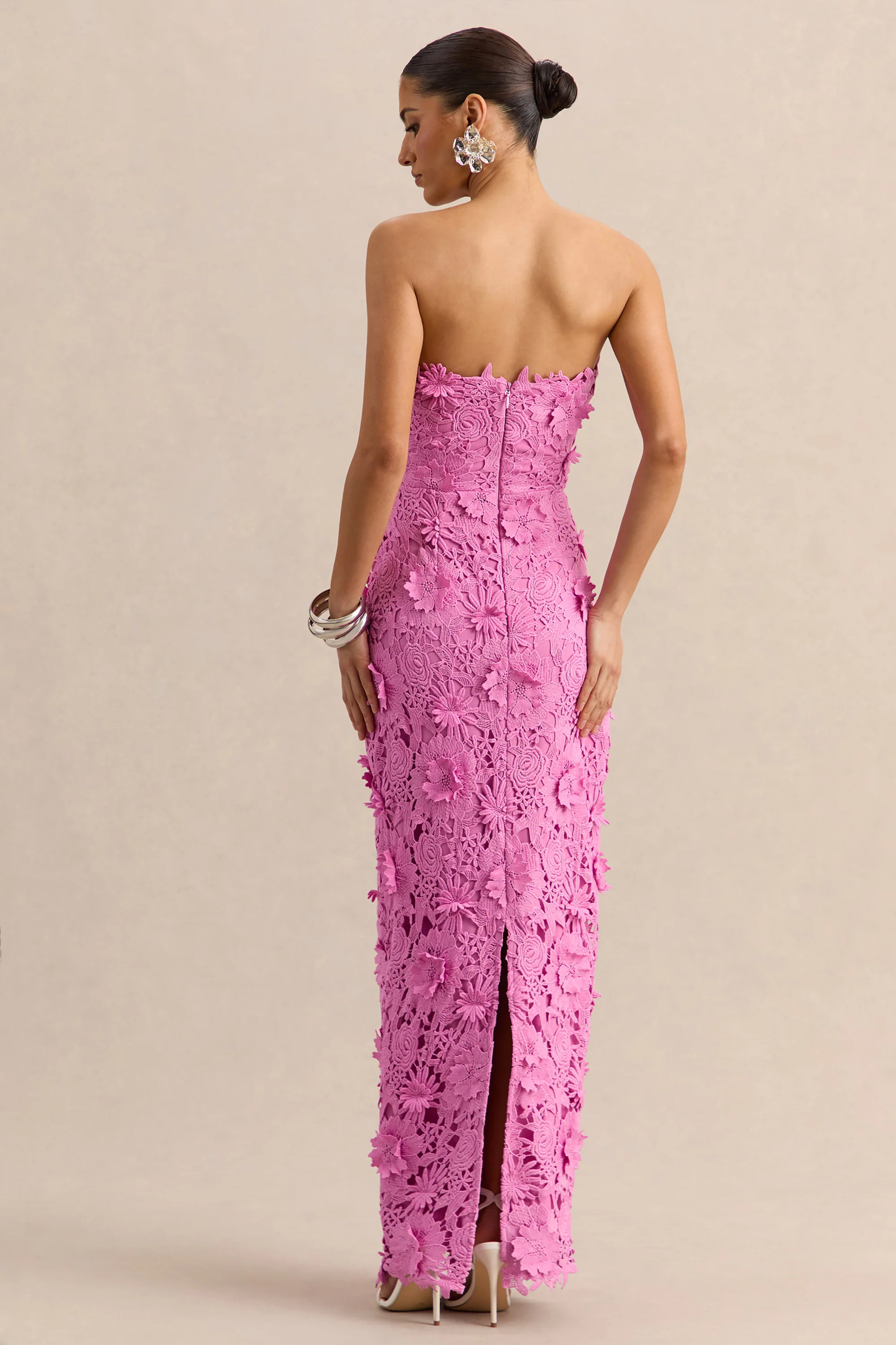 Gracie | Pink Lace Bandeau Maxi Dress | Club L London