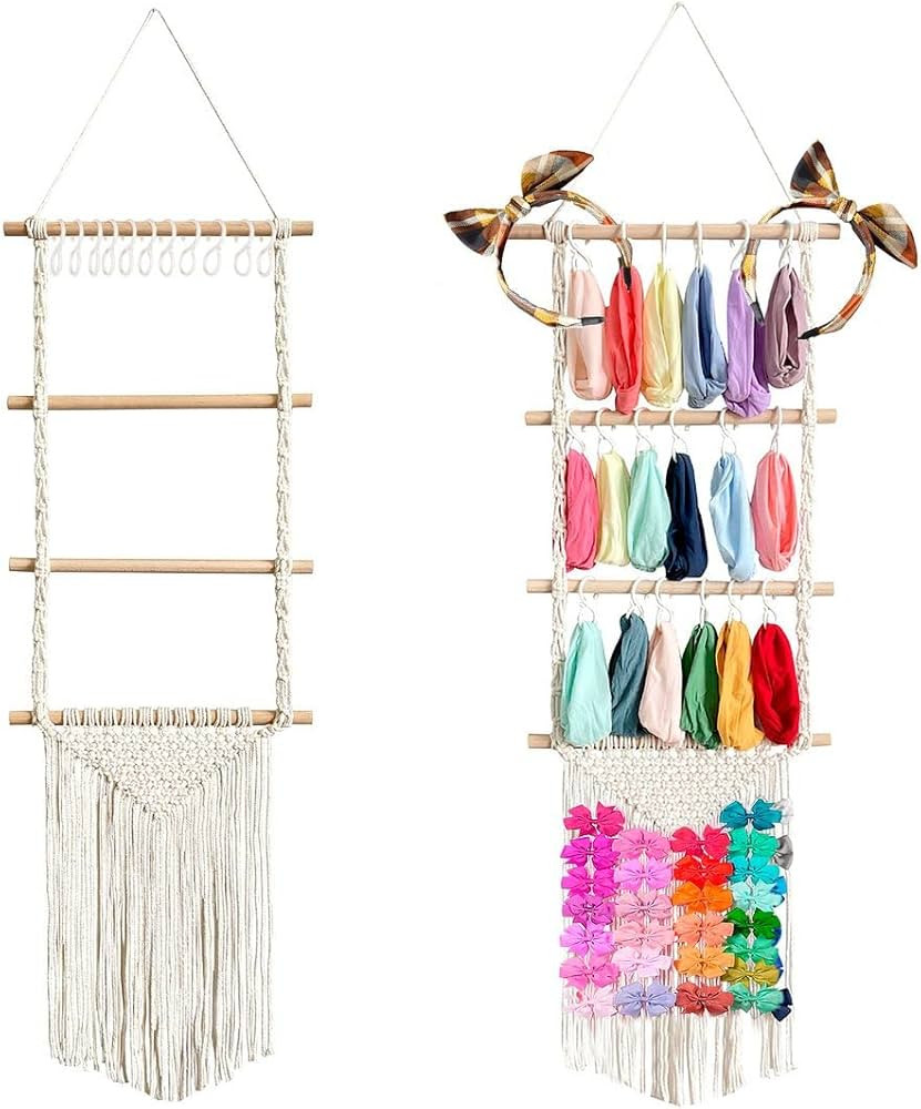 Nerien Headband Holder, Hair Bow Organizer for Girls Baby Toddler, White Macrame Wood Hair Access... | Amazon (US)