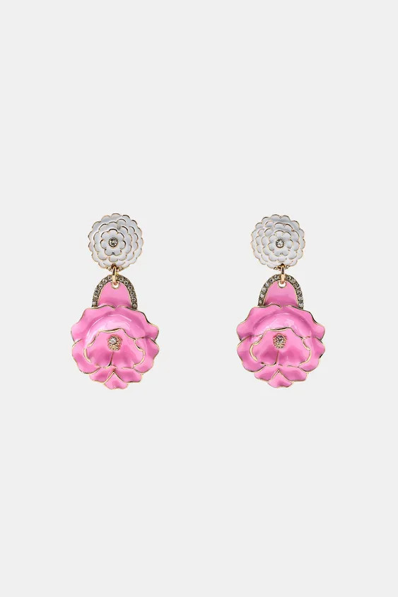 ENAMELED FLOWER EARRINGS | Zara US