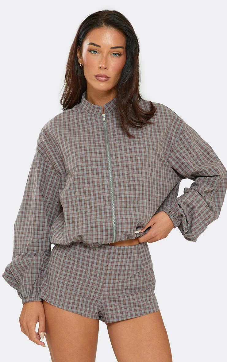 Long Sleeve Oversized Jacket In Grey Check Print | EGO Shoes (US & Canada)