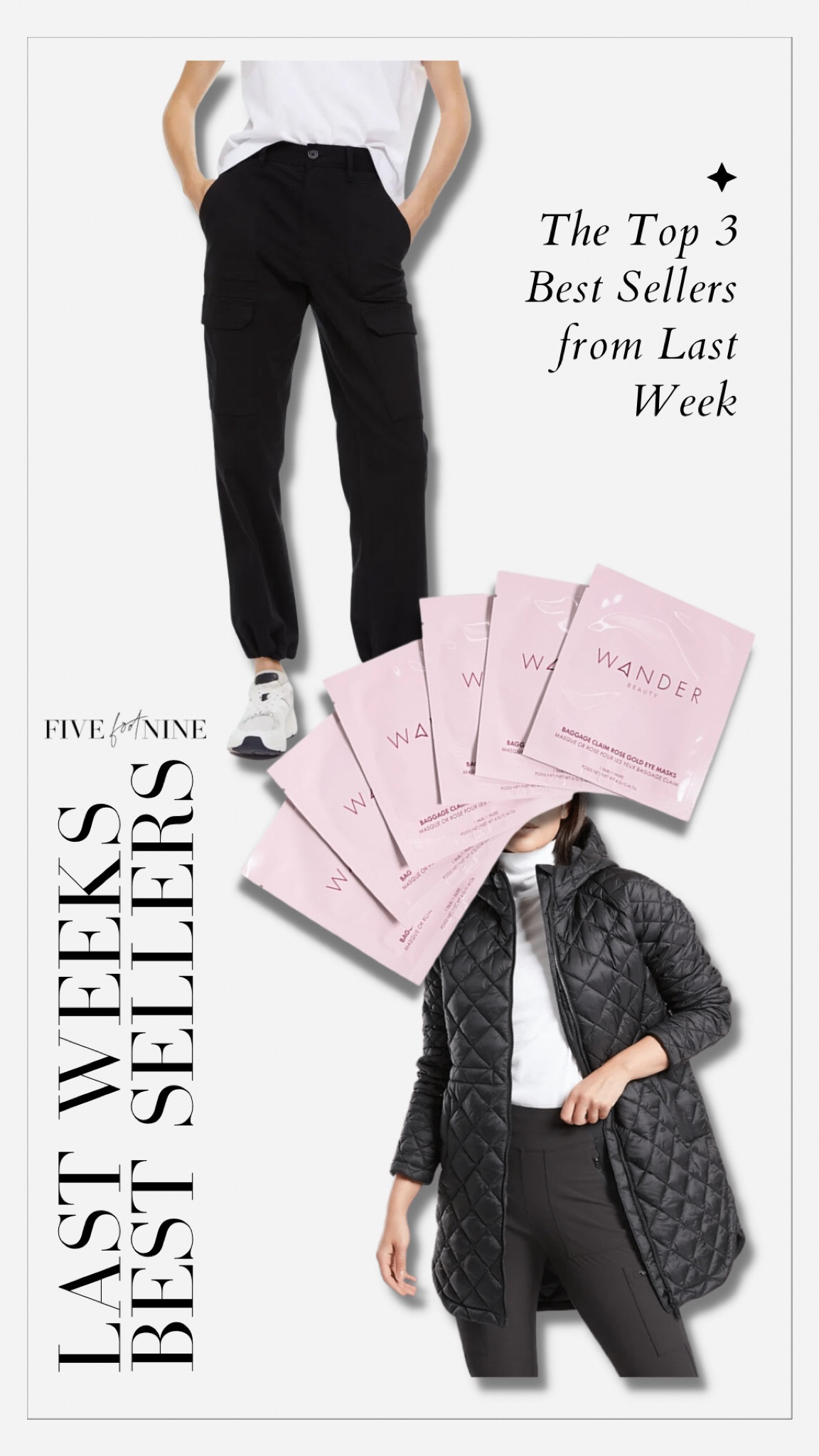 Last weeks best sellers // black parka, eye masks, cargo joggers pants 