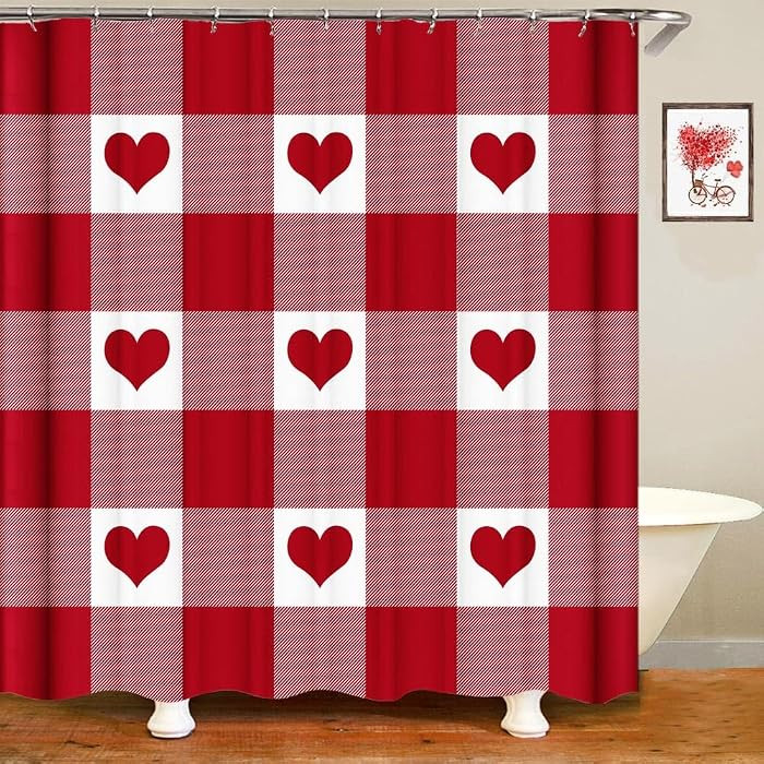 Valentines Shower Curtain Bathroom Love Farmhouse Holiday Bathroom Decor 72x72 Inches with 12 Hoo... | Amazon (US)