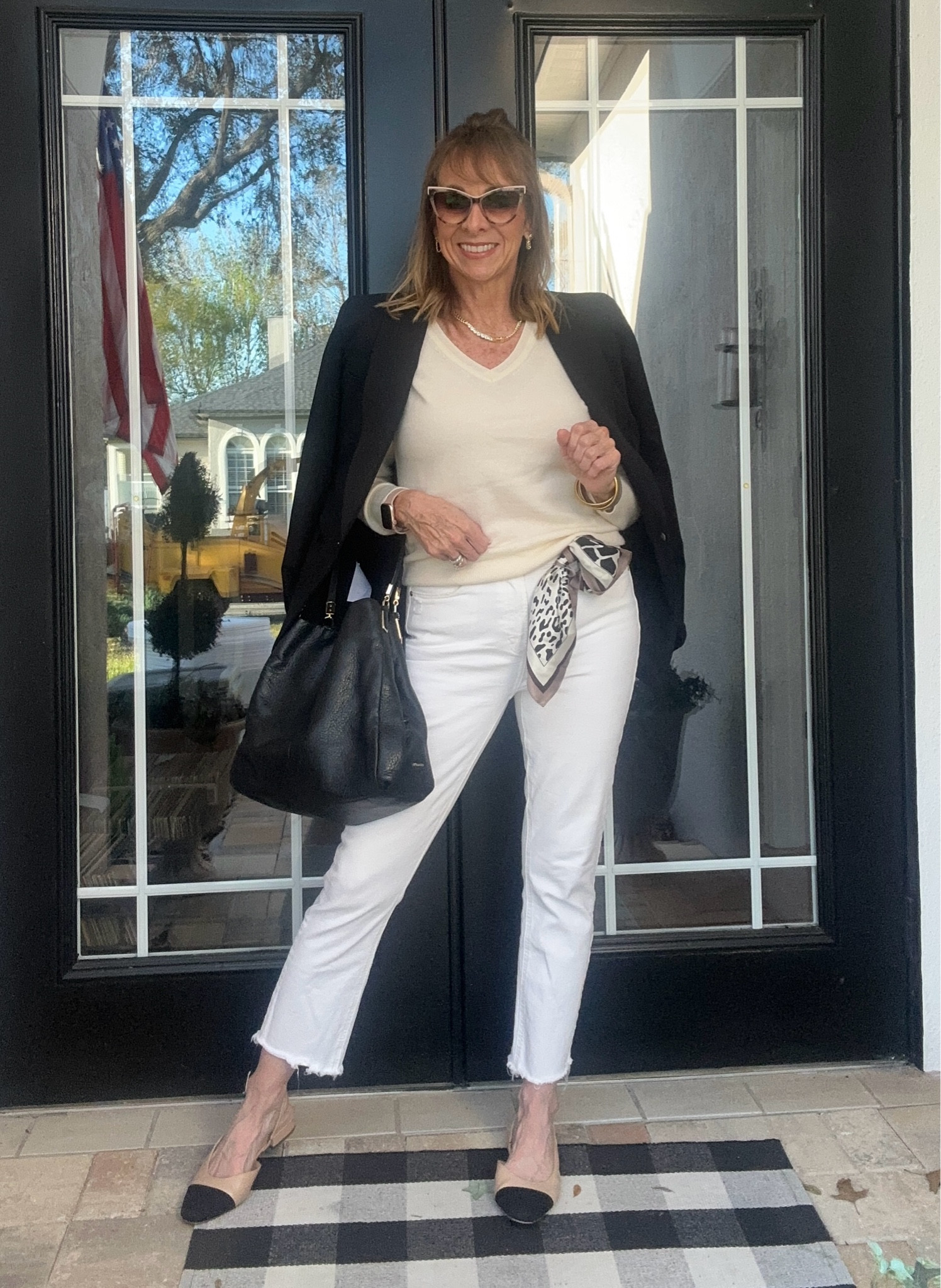 Friday favorites! Neutrals don’t have to be boring. I used different textures and threw in patterned scarf. 

#LTKStyleTip #LTKShoeCrush #LTKOver40