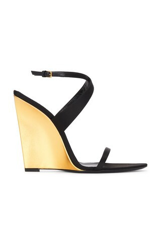Saint Laurent Wedge Sandal in Black | FWRD 