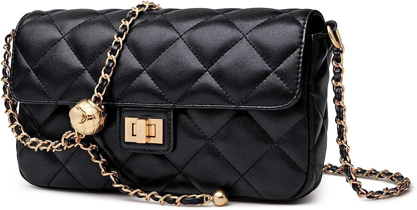 LAORENTOU Cow Leather Small Crossbody Bags for Women Quilted Handbag Purse with Chain Strap Shoul... | Amazon (US)