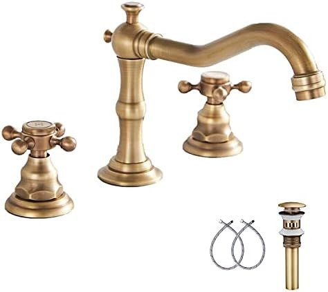 GGStudy 8 inch 2 Handles 3 Holes Widespread Bathroom Sink Faucet Antique Brass Basin Mixer Tap Fa... | Amazon (US)