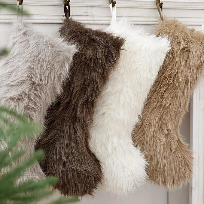 Personalized Christmas Stockings, 4 Pcs 18 Inch Neutral Luxury Thick Plush Faux Fur Stocking, Neu... | Amazon (US)