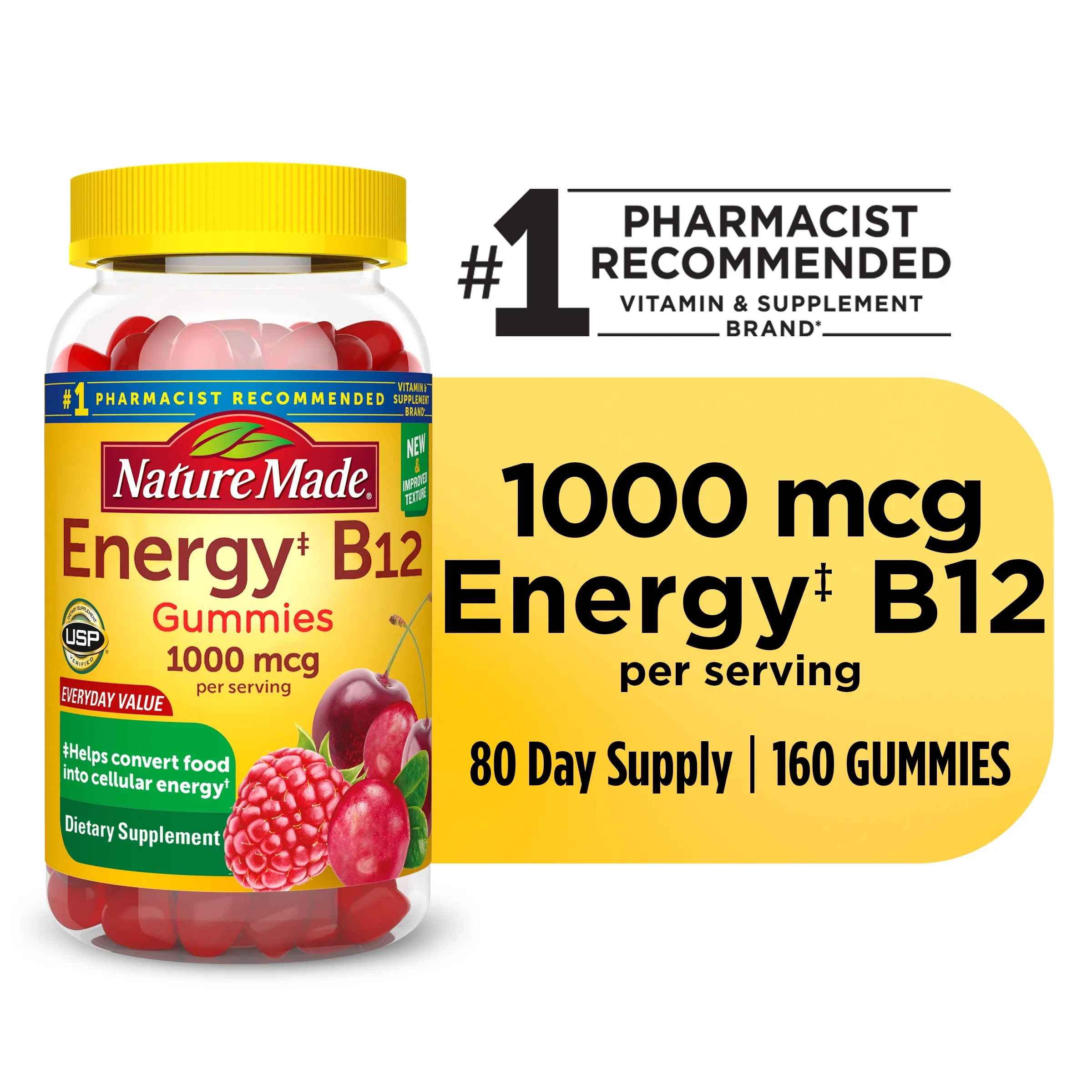 Nature Made Energy B12 1000 mcg Gummies, Dietary Supplement, 160 Count - Walmart.com | Walmart (US)