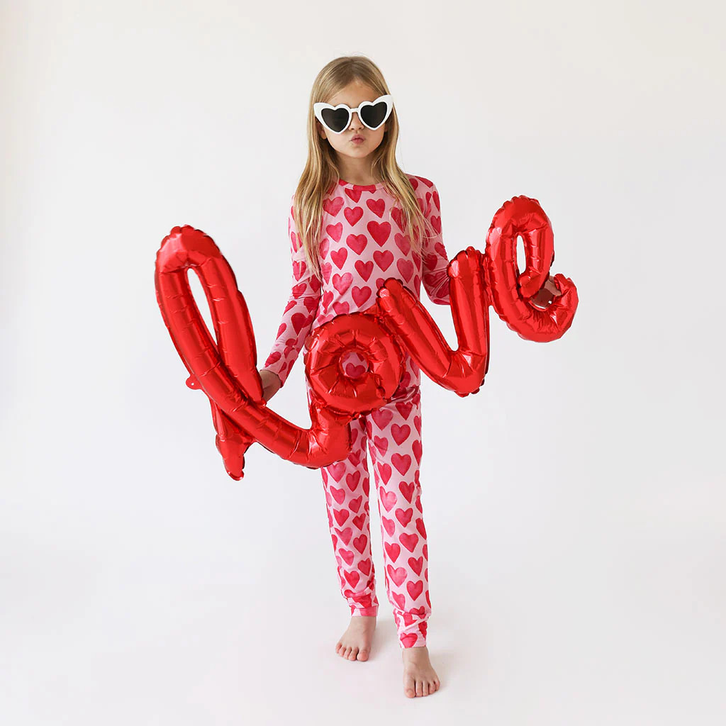 Hearts Pink Long Sleeve Toddler Pajamas | Queen of Posh | Posh Peanut