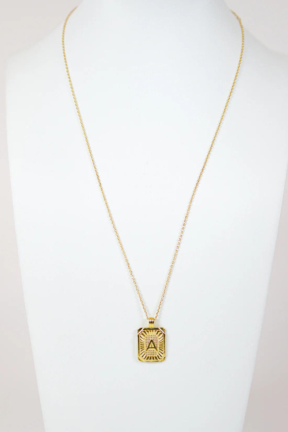 Brass Rectangle Initial Necklace, VARIOUS | Jaxe + Grace Boutique