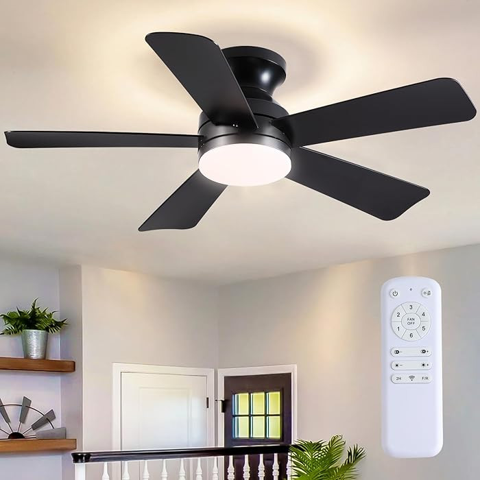 41 inch Ceiling Fans with Lights, Black Flush Mount Ceiling Fan with Remote, 3CCT, LED Dimmable, ... | Amazon (US)