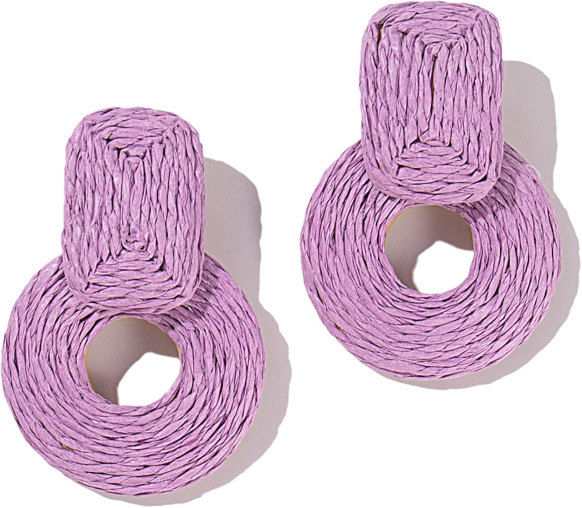 Statement Boho Rattan Dangle Earrings - Handmade Straw Wrap Summer Drop Dangling Earrings for Wom... | Amazon (US)