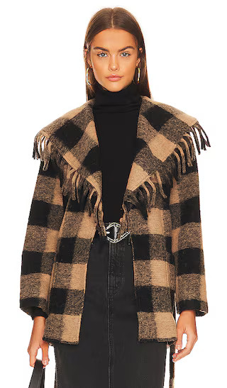 Henriette Fringe Buffalo Plaid Coat in Wheat Plaid | Revolve Clothing (Global)