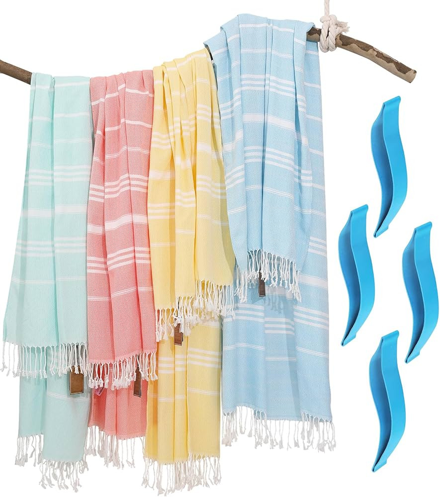 4 Packs Turkish Beach Towel Pool Swim Towels Set Bulk Soft Cotton Extra Large Sand Free Quick Dry... | Amazon (US)