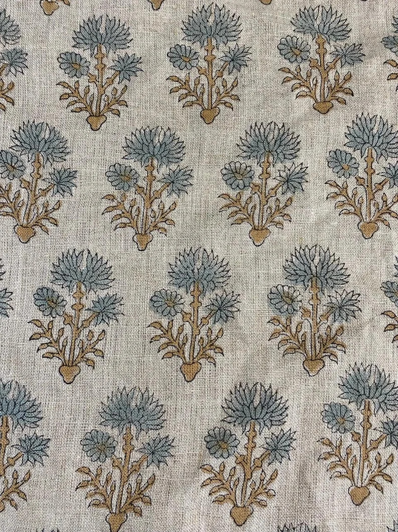 Wren//hand Block Printed Linen Fabric , Home Decor Best Linen Fabric for Decor, Pillows ,upholste... | Etsy (Global)