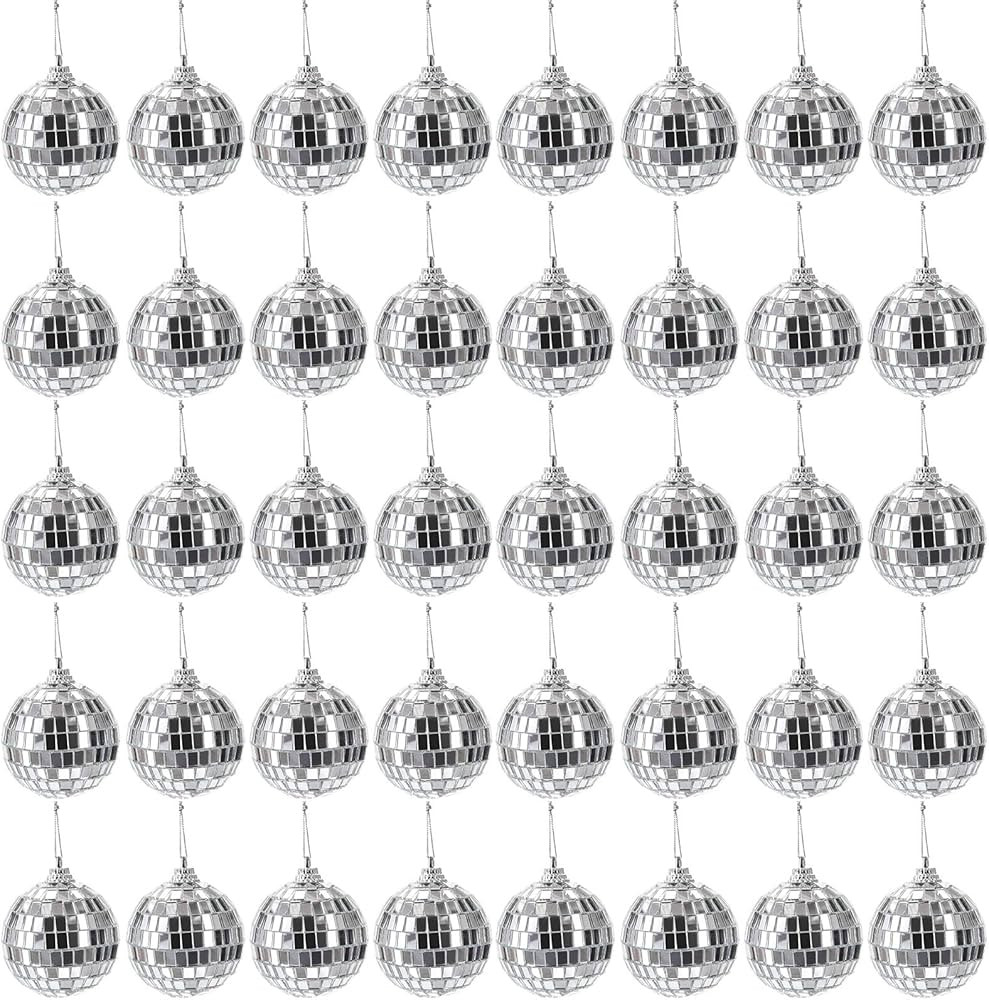 Suwimut 40 Pack Mirror Disco Ball, 2 Inch Silver Hanging Disco Light Mirror Ball with Attached St... | Amazon (CA)