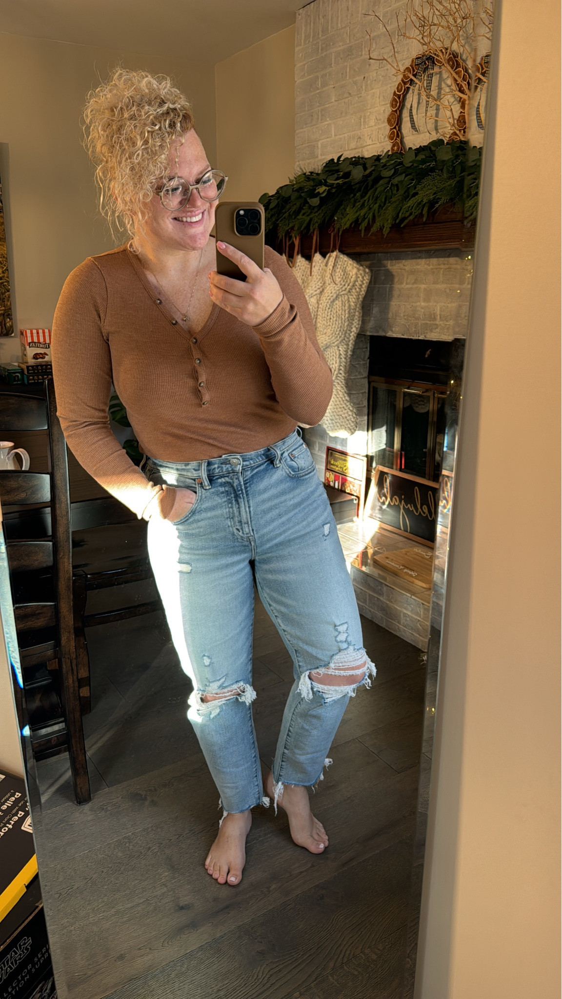 Huge sale on this AE outfit today!

Wearing a large in the V-neck top, buttons gape so size according to your chest. I’m a 34DD

Jeans have a nice stretch. I’m wearing a 8 short and am 5’3'

#LTKmidsize #LTKsalealert #LTKfindsunder100