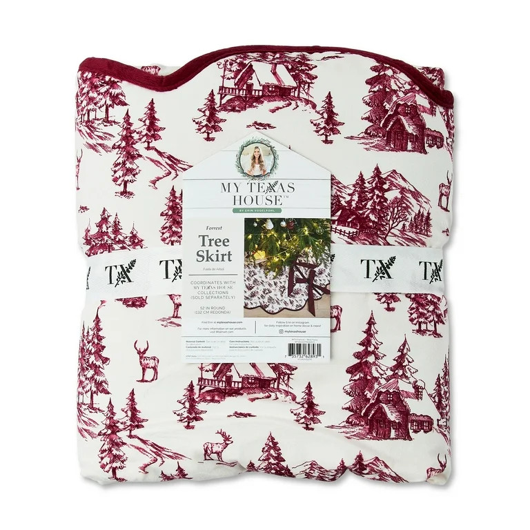 Red and Ivory Forest Velvet Christmas Tree Skirt, 52", by My Texas House | Walmart (US)