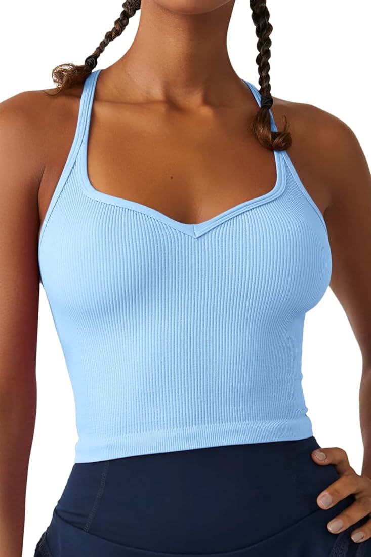 QINEN Womens Formfitting Basic Camisole Seamless Ribbed Double Lined Undershirt Halter Tank Top | Amazon (US)