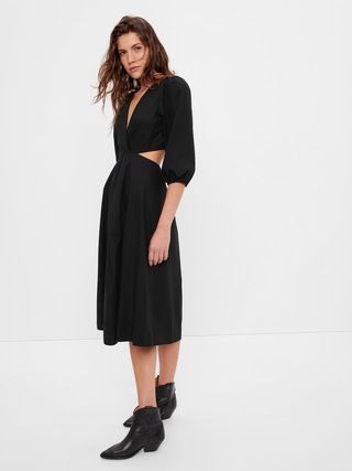 Puff Sleeve Cutout Midi Dress | Gap (US)