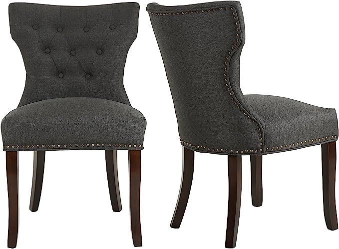 LSSBOUGHT Set of 2 Fabric Dining Chairs Leisure Padded Chairs with Brown Solid Wooden Legs,Nailed... | Amazon (US)